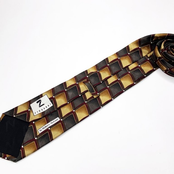 Ziggurat By Mulberry Neckwear Silk Tie Gold Black - Picture 3 of 6